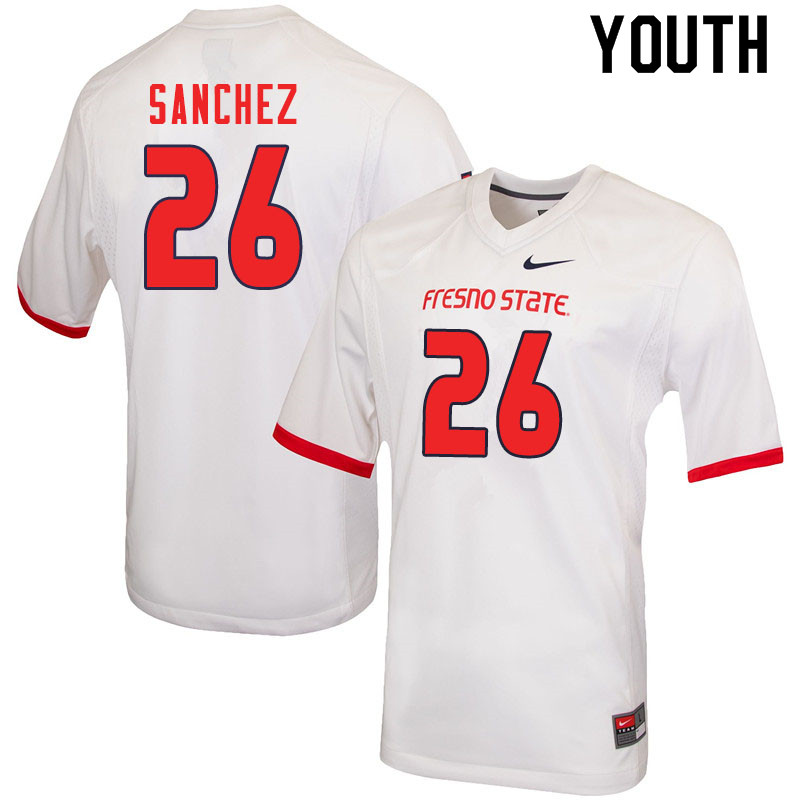 Youth #26 Mathew Sanchez Fresno State Bulldogs College Football Jerseys Sale-White - Click Image to Close